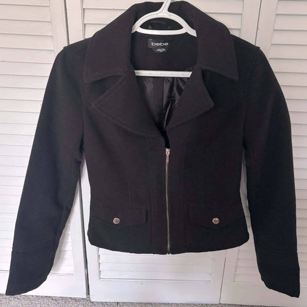 bebe Black Women's Zip Front Coat Jacket